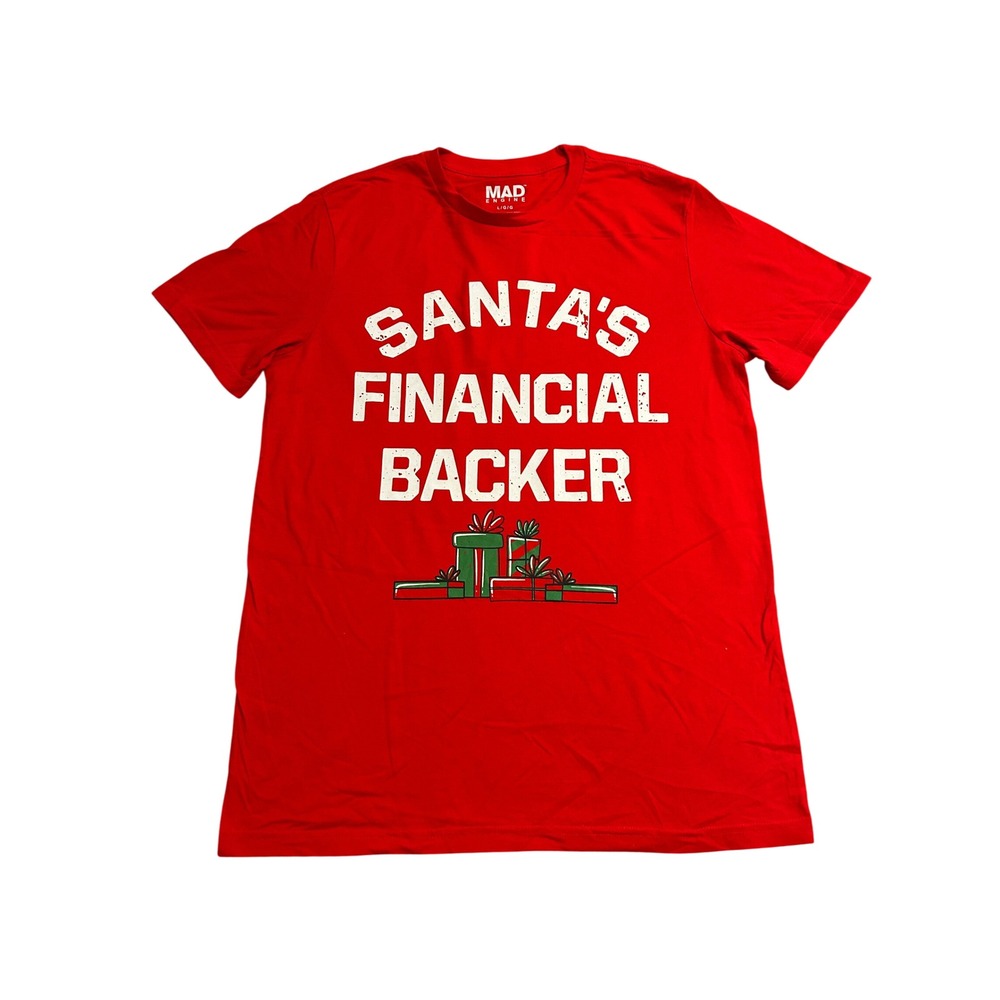 Mad Engine T-Shirt Mens Large Red Excellent Santa's Financial Backer Graphic
